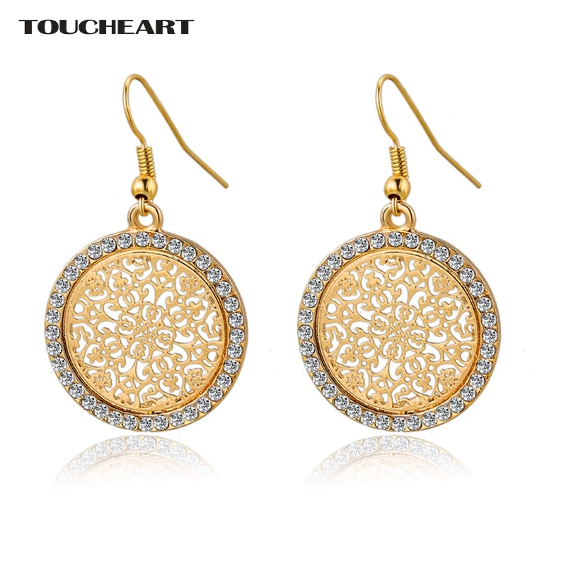 

Crystal Flower Piercing Earrings With Stones For Women Big Silver Round Party Earrings Fashion Jewelry Pendientes Mujer 2016