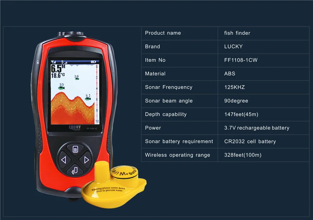 Lucky FF1108-1CW, беспроводной эхолот, датчик, лед/океан/лодка, эхолот, сигнализация, эхолот, гидролокатор, датчик для рыбалки