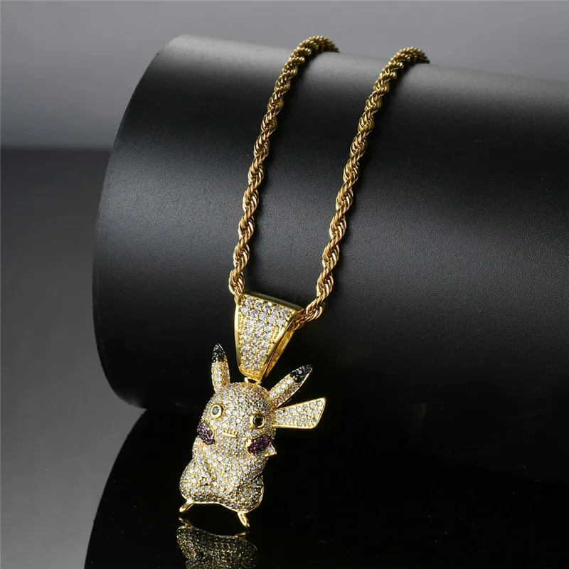 Милые мультгерои кулон ожерелье Мода хип хоп ювелирные изделия кубического циркония мужское ожерелье с золотой цепочкой