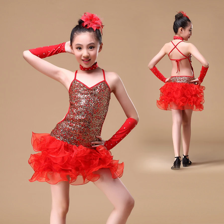 От 6 до 15 лет Детская Одежда для танцев(платье, рукава, головной убор) и блёстками для девочек с низким вырезом на спине платья с бахромой для латинских танцев; костюмы для детей