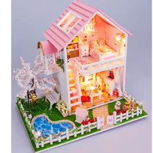 Собирать деревянные макеты кукольного домика вишня под дерево теплые мебель комплект Diy головоломки собрать кукольный домик игрушки для детей, подарки для детей