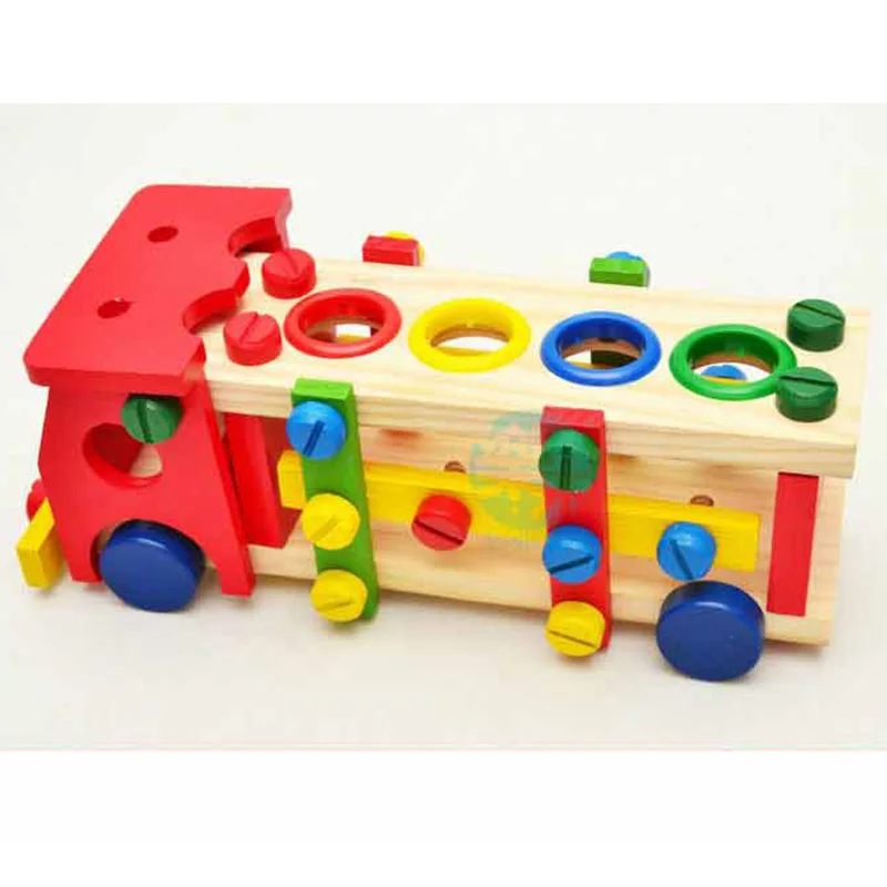 Baby wooden toy tools kids tool car Disassemble Table games Learning Educational Knock on the ball Screw assembly garden game