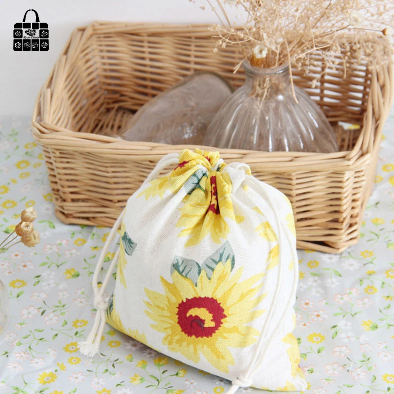 Sunflowers printed 100% cotton bag Travel Accessories Clothes underwear shoes toy Storage Pouch Luggage Packing Organizers bag