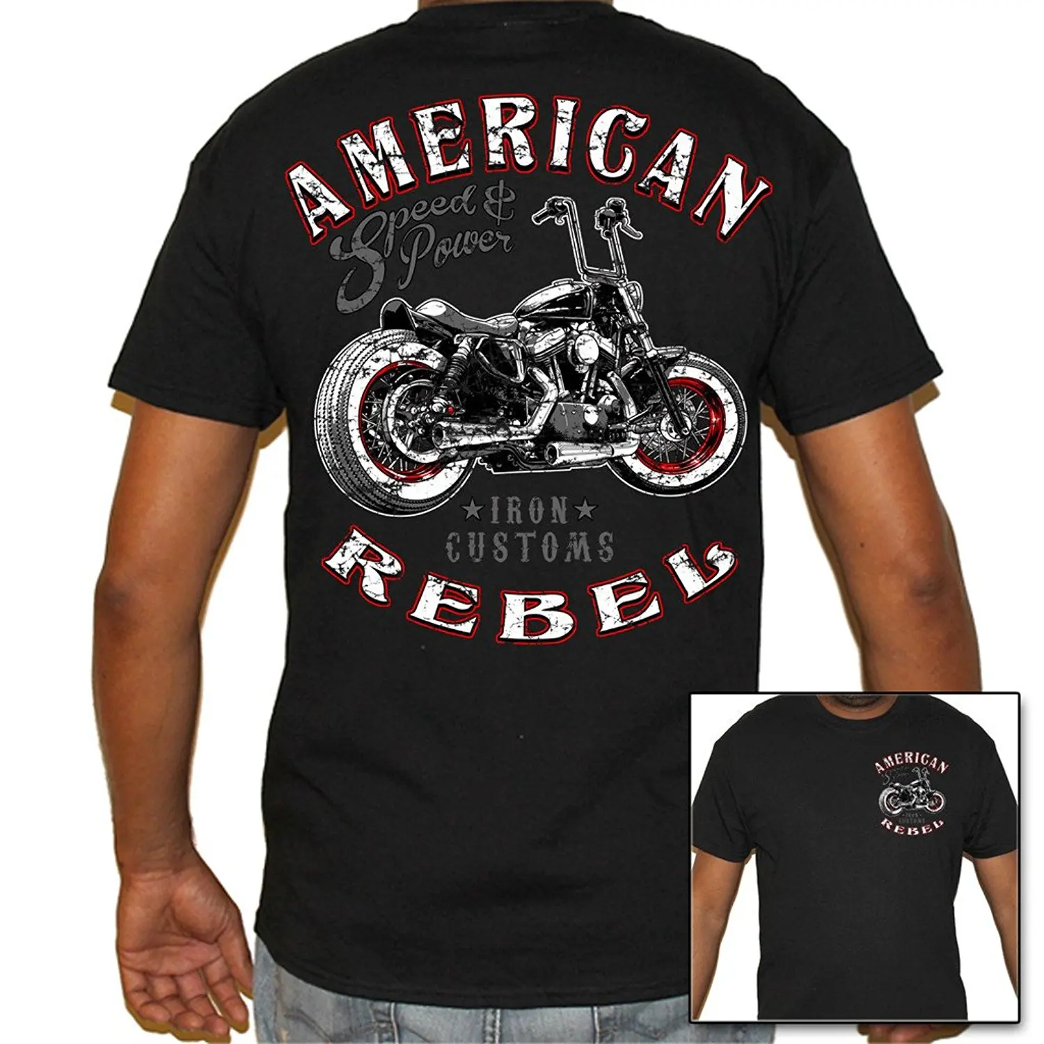 Buy Gildan man t shirt Men's American Rebel Biker T