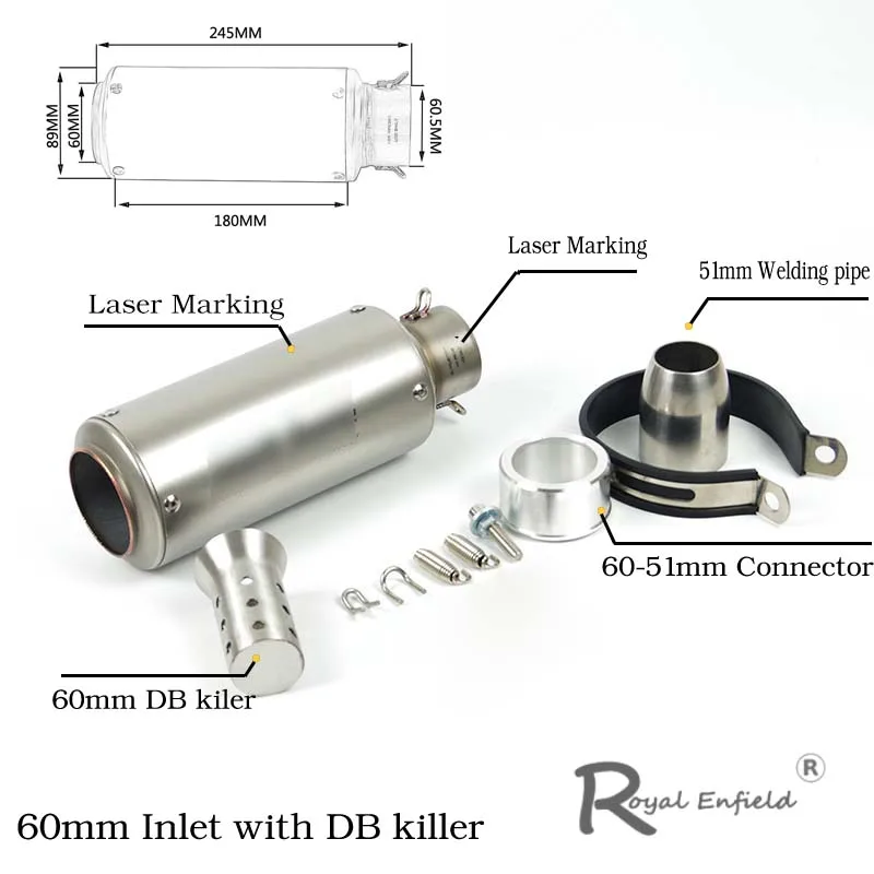 60 мм 50 мм мотоцикл модифицированный Глушитель выхлопная труба лазерная маркировка углеродное волокно выхлопная труба для большого объема мотоцикла
