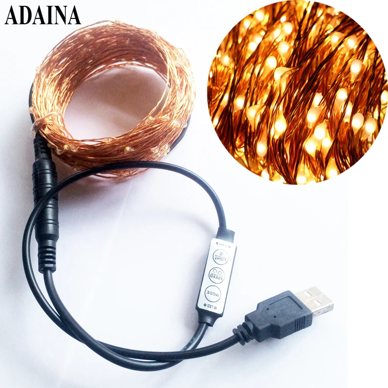 Гирлянда с диммером и USB 33 фута 10 м 100 светодиодов 5 В|light copper wire|10m 100ledwhite fairy lights |