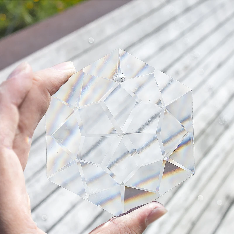 H&D 100mm Glass Crystal Chandelier Pendant Craft Art Rainbow Hexagram Prism Suncatcher Hanging Ornament Fengshui Xmas Gift Decor