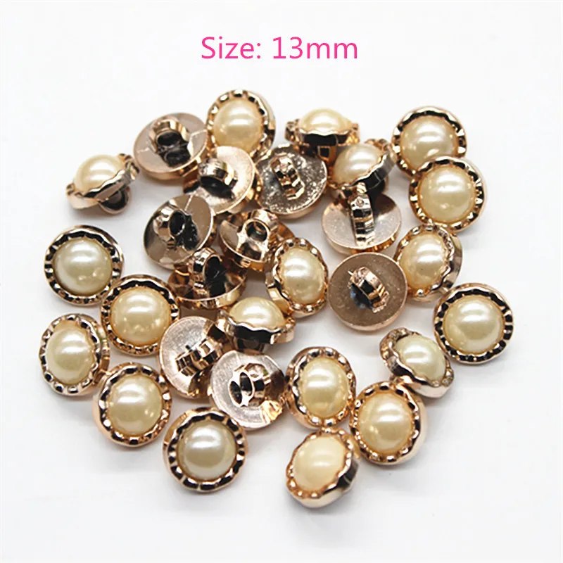 13mm Plastic Gold Circle ABS Imitation Pearl Shank Buttons DIY Garment