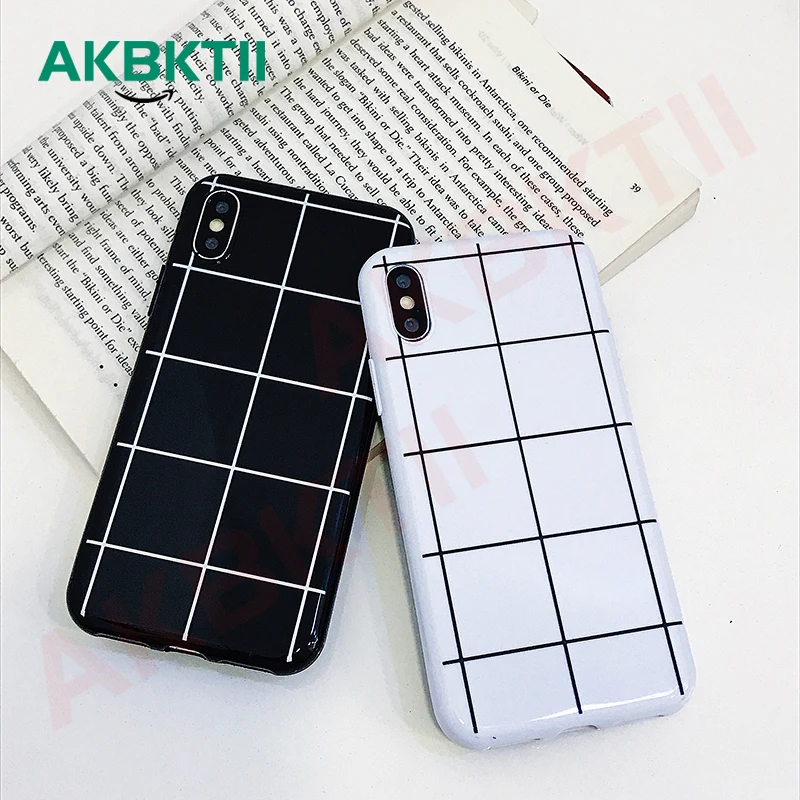 

AKBKTII Luxury Geometric Soft TPU Case for iphone Xs max X XR 8 6 6s plus for iPhone 7 case Black White Phone Case Cover Coque