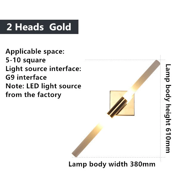 Современный светодиодный бра для гостиной, скандинавские светильники, лофт освещение, настенные светильники для спальни, новинка, домашний декор, настенный светильник - Цвет абажура: 2 Heads  Gold