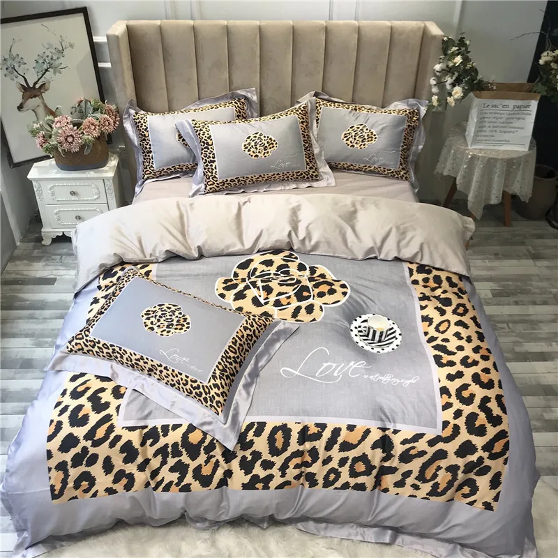 

Luxury 80S Egyptian Cotton Bohemia Style Leopard Print Digital Printing Bedding Set Duvet Cover Bed sheet Bed Linen Pillowcases
