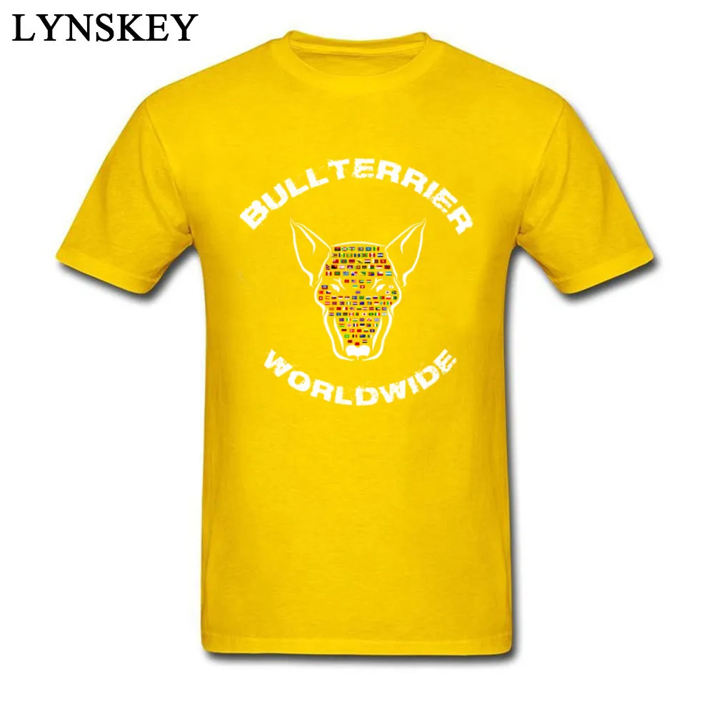 Design T-shirts Faddish Round Collar Bullterrier Worldwide Flags Cotton Student Tops Shirt Casual Short Sleeve Tee-Shirts Bullterrier Worldwide Flags yellow
