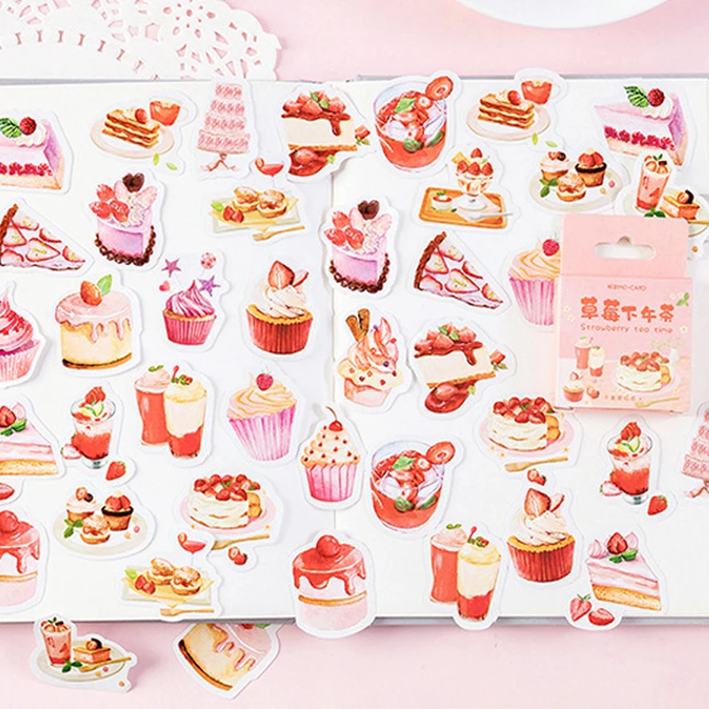 

Strawberry afternoon tea paper sticker decoration diy diary scrapbooking sticker kawaii stationery Children stickers 46 pcs/box