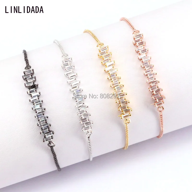 

High quality 10Pcs Curved Bar Women Crystal Connector Beads Bracelets, Micro Pave CZ Charm Metal Chain Bracelet