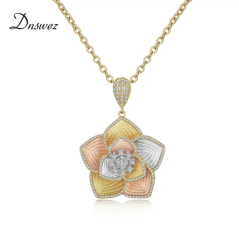 

Dnswez Flowers Shape Pendant Necklaces for Women Ladies Girl Rhinestones Copper Zircon for Women Banquet Party Accessories CN449
