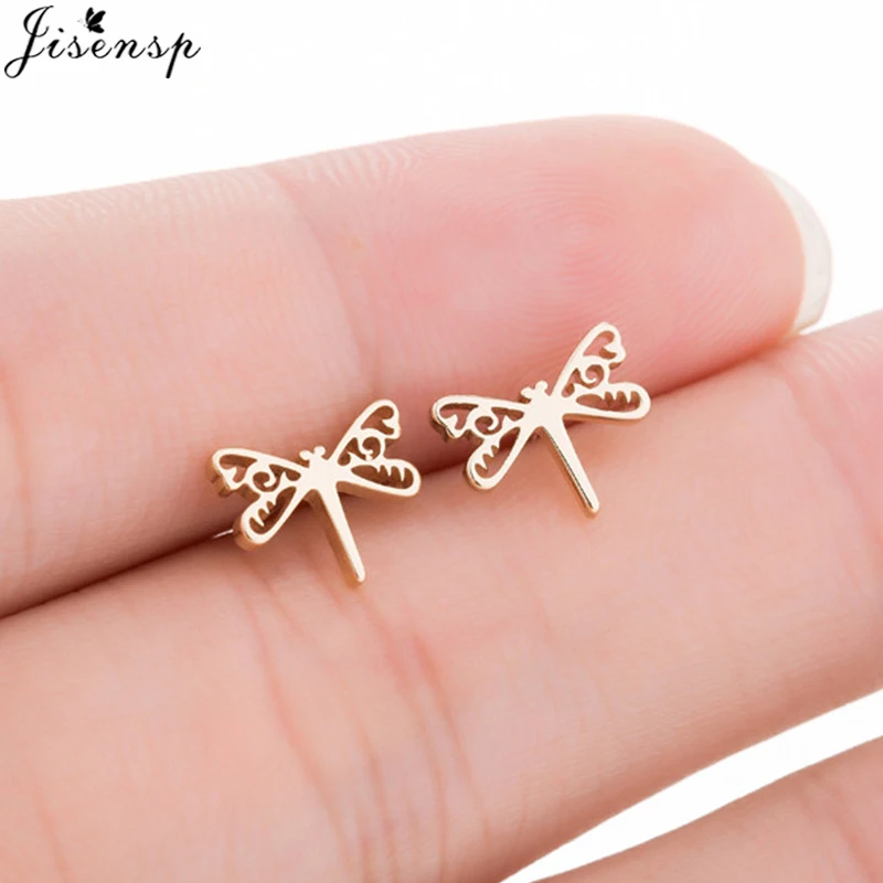 

Jisensp Korean Style Hollow Dragonfly Earrings for Women Wedding Jewelry Accessories Animal Stainless Steel Stud Earrings joyas