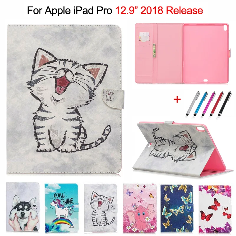

Cute Cat Unicorn Puppy Butterfly Tablet Cover For iPad Pro 12.9 2018 Case Stand Wallet Shell For iPad Pro 12.9 Case 2018 + Gift