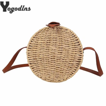 

Women Summer Rattan Bag Round Straw Shoulder Bags Handmade Beach Crossbody Bag For Lady Circle Handbags Bohemia Travel Clutch
