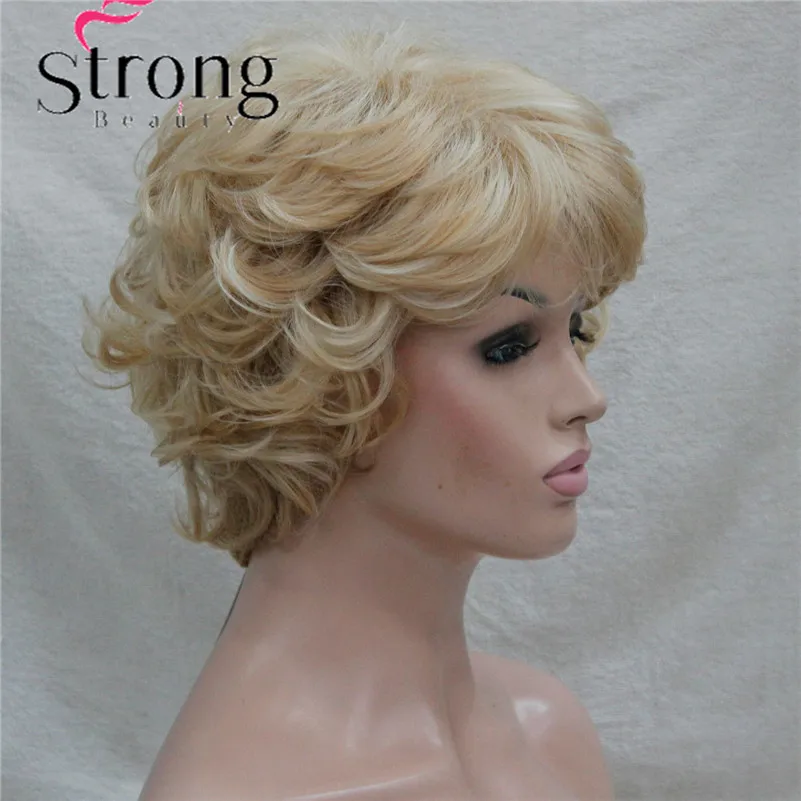 L-427B 24H613 Women's Wig Wavy Curly Golden Blonde mix blonde Short Synthetic Hair Full Wig (2)