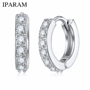 1 Pair Silvering Plated Huggies Earrings Small Round Rhinestones Hoop Earrings Women’s Hot Fashion Jewelry Gifts Jewelry Gift