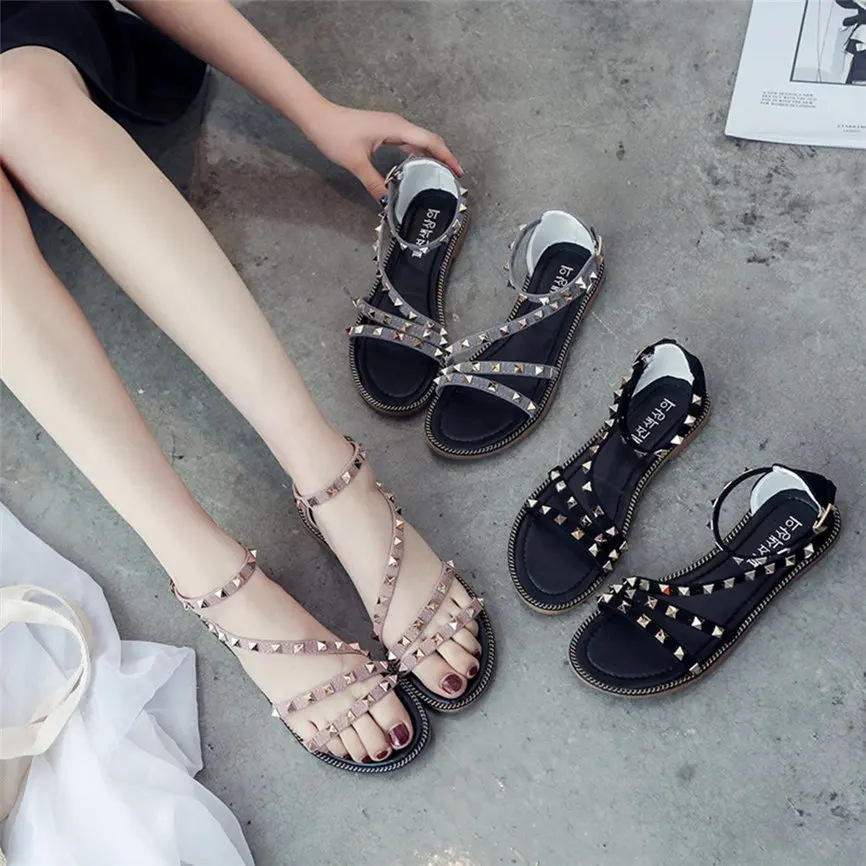 

JAYCOSIN Ladies Shoes Summer Bohemia Flat Rivet Casual Sandals Holiday Beach Peep Toe Shoes Fashion Style For Women jun4