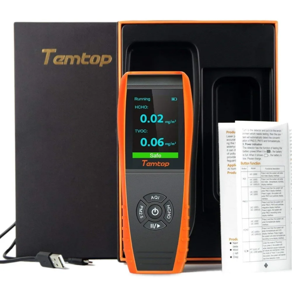 Детектор качества воздуха профессиональный монитор формальдегида влажности и температуры детектор с PM2.5/PM10/HCHO/AQI/частицы/TVOC