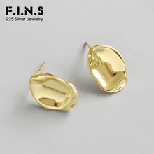 F.I.N.S Необычные 925 пробы серебряные серьги-гвоздики геометрические женские серьги золотого цвета неровные серьги для женщин корейская мода