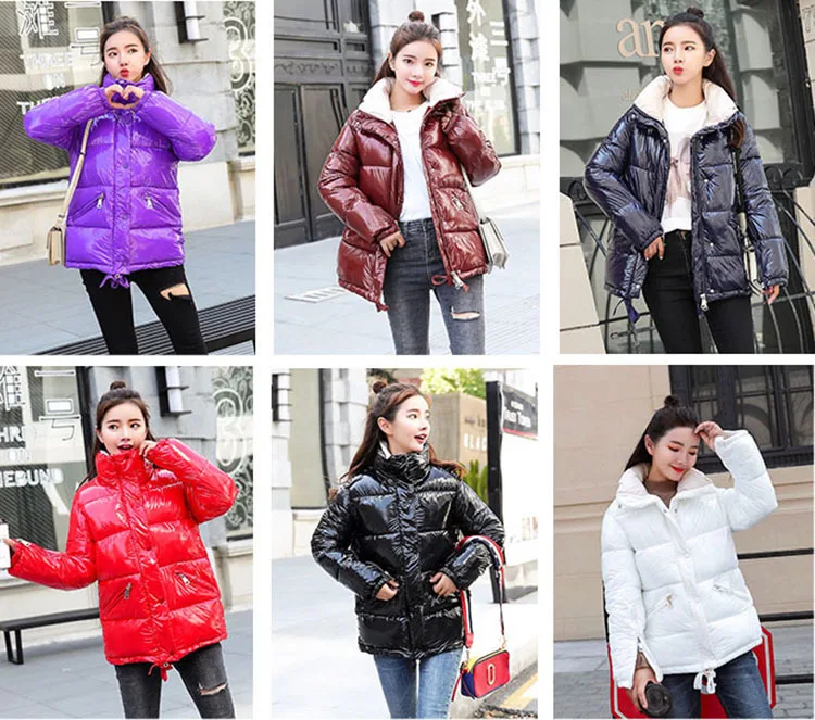 Зимние новые повседневные металлические черные красные яркие куртки, пальто, женские зимние теплые пуховики с хлопковой подкладкой, Длинные парки, женская верхняя одежда MY21