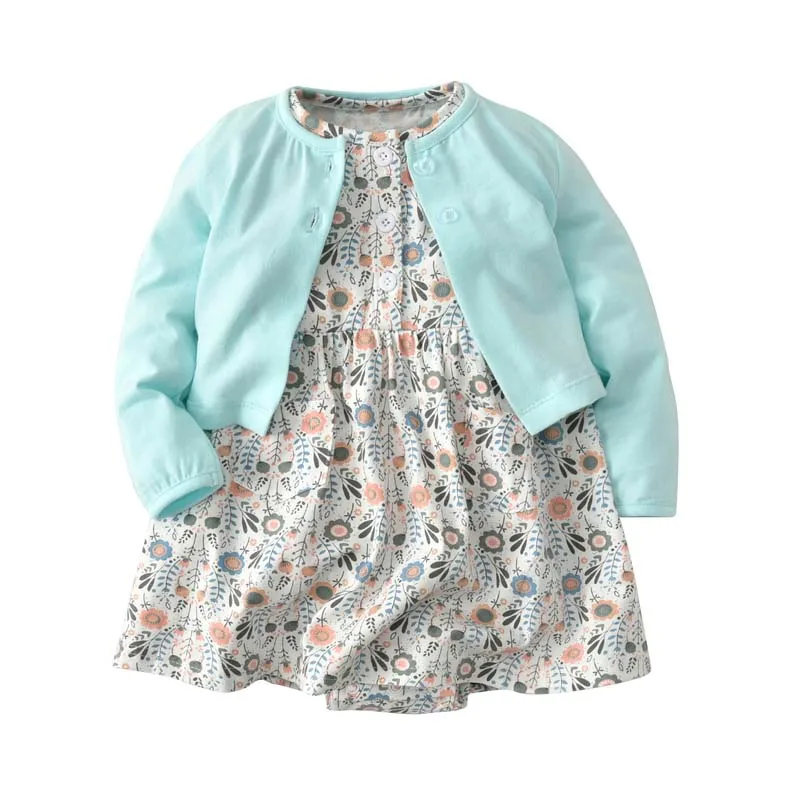 

2018 New Spring Infant Baby Girl Dresses Cotton Long-Sleeved cardigan + Floral Dress 2pcs Cute Children girls clothes