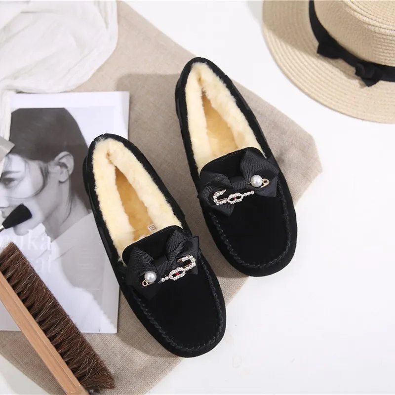 Г., женская обувь на натуральном меху Мокасины, лоферы из мягкой натуральной кожи, женская повседневная обувь для вождения - Цвет: Black