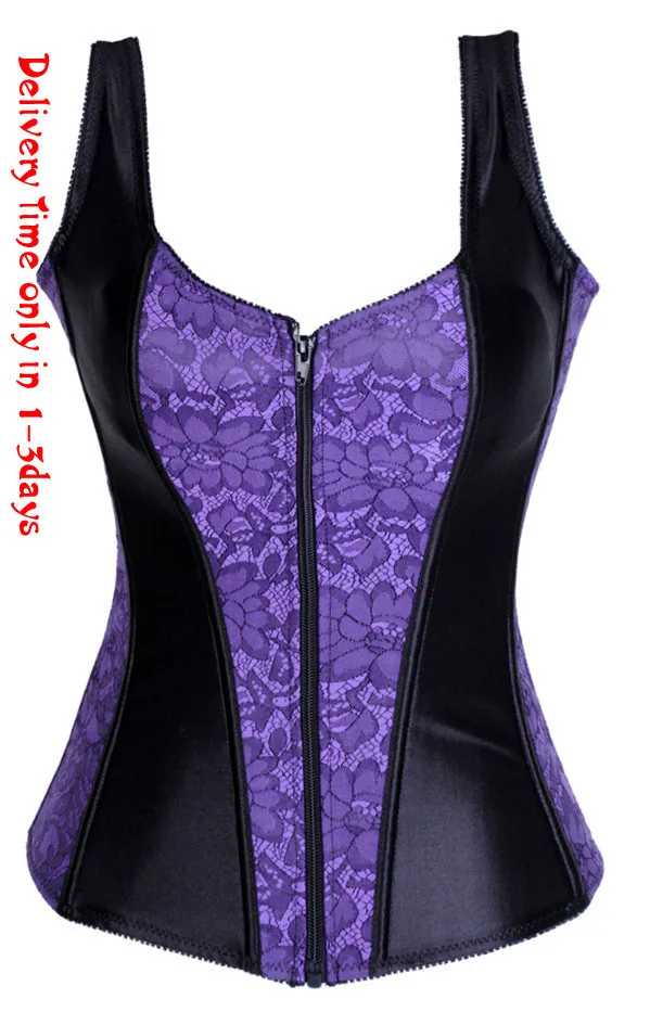2014 new styles purple lace boned lace up strap Corset Bustier zipper
