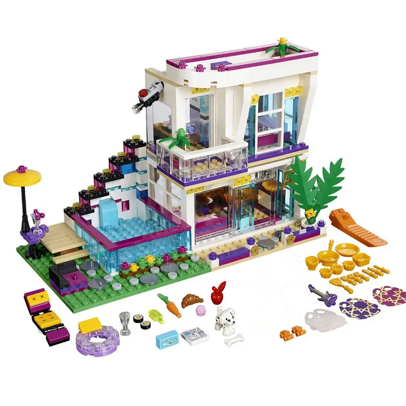

01046 644Pcs Model building kits Compatible Legoings Friends Livi's Pop Star House 41135 Emma Mia 3D Bricks Figure toys 10498