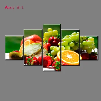 

5 Piece Wall Art Grapes and Lenmon Fruits wall pictures for Kitchen living room bedroom decorative pictures Painting on canvas