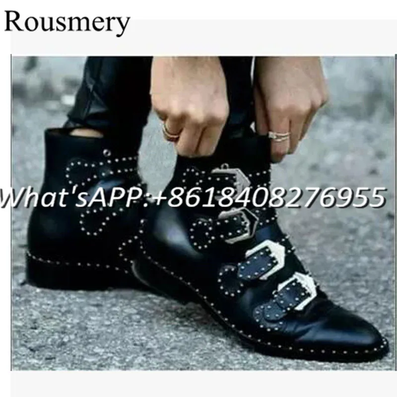 2017Latest Spring & Autumn Western Punk Ankle Boots For Women Snake Print Leather Shoes Rivet Metal Flat Plus-size Martens Boots