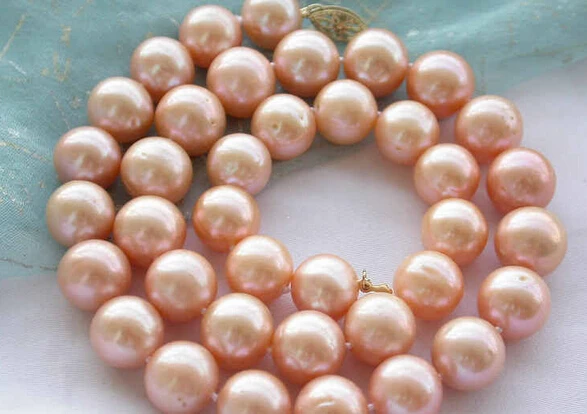 

0001358 AA++ 17" 11-12mm pink round freshwater pearl necklace 14KGP