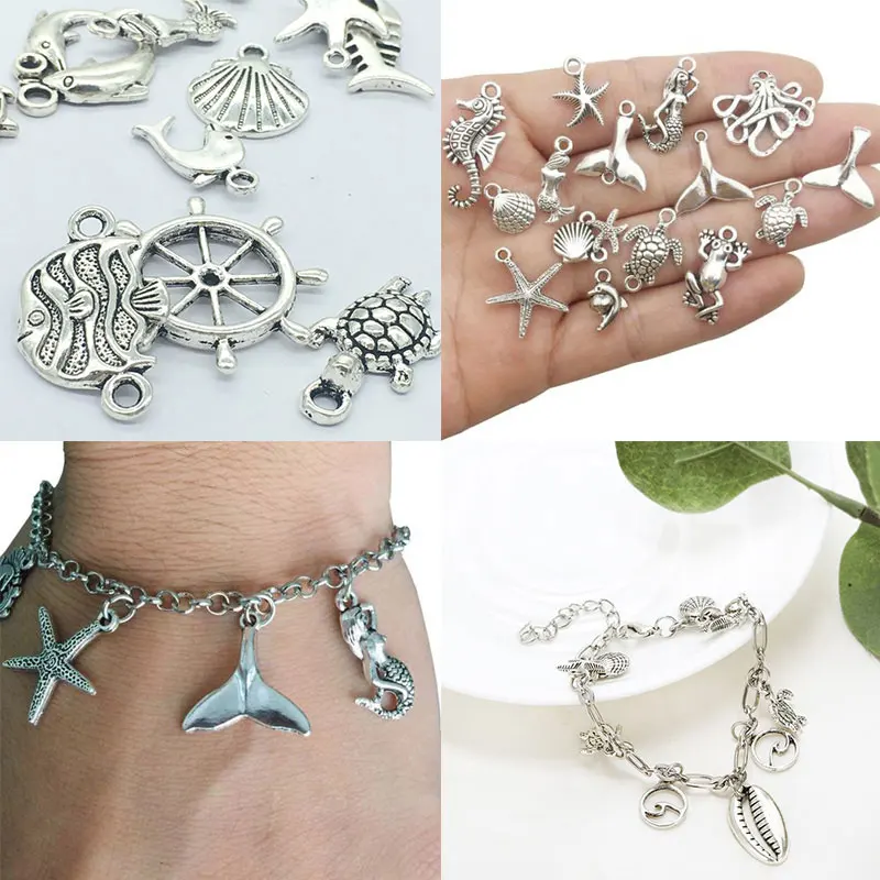 

50pcs Fashion Retro Dolphin Charms Pendants Silver Tone Tortoise Cute For Necklace Pendant Charms Handmade Jewelry Accessories