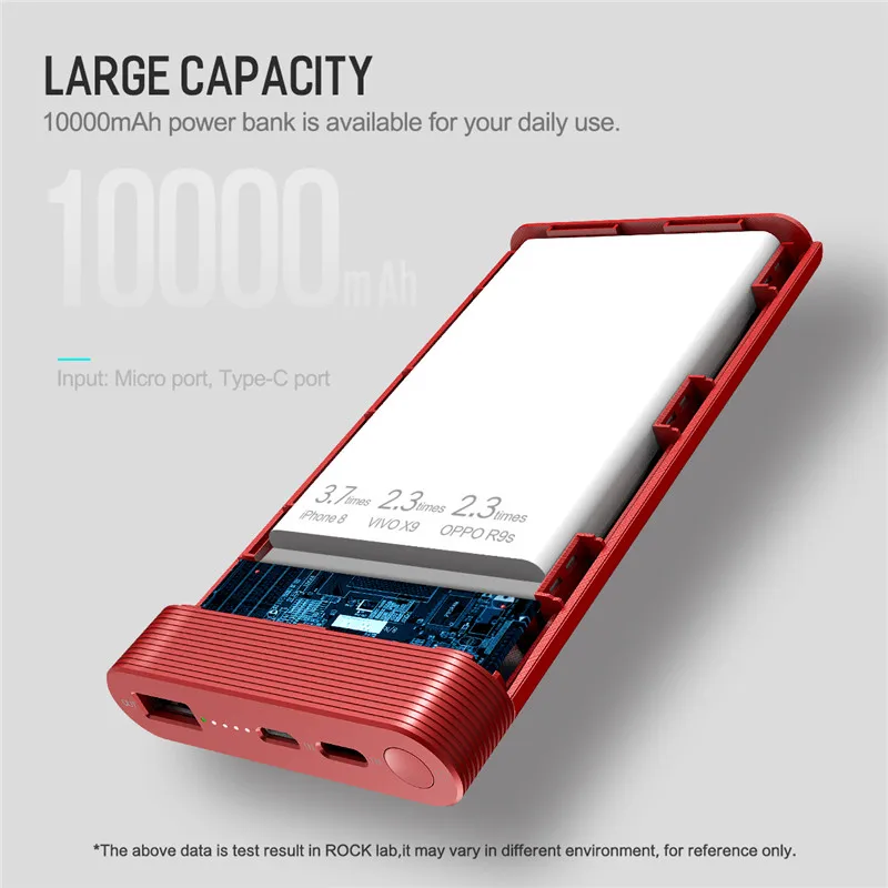 ROCK power Bank 10000 мАч QI Беспроводное зарядное устройство Портативный внешний аккумулятор встроенный внешний аккумулятор для iPhone X 8 samsung S8 S9 Plus