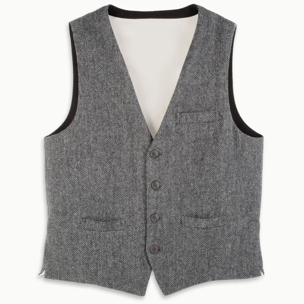 New Autumn Winter Gray Tweed Suit Vests For Men Herringbone Mens ...