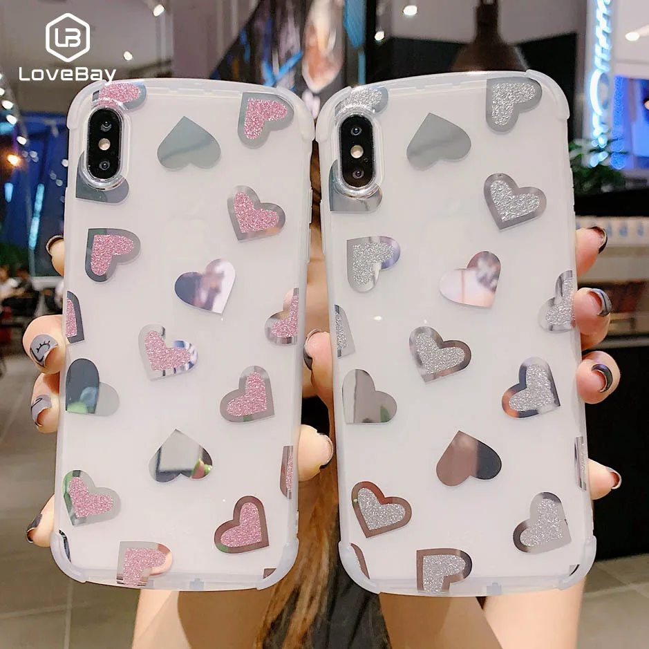 

Lovebay Phone Case For iPhone 6 6s 7 8 Plus X XS XR Xs Max Glitter Bling Love Heart Lips Print Soft IMD Shockproof Cases Cover