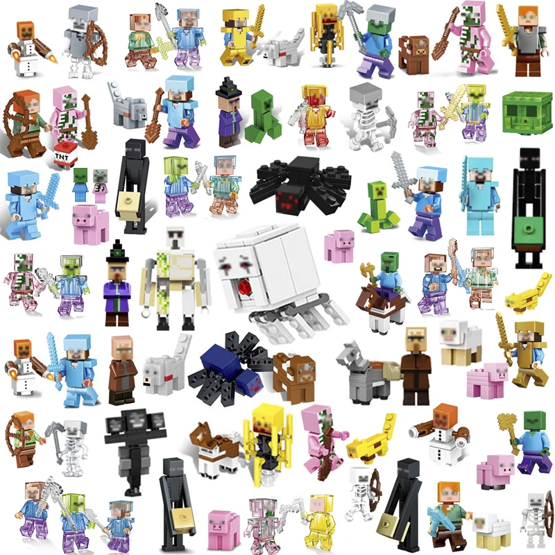 

HOT Minecraft Figures Steve Alex Villager Zombie Pigman Enderman Compatible LegoING Minifigure Singles Building Blocks Toys