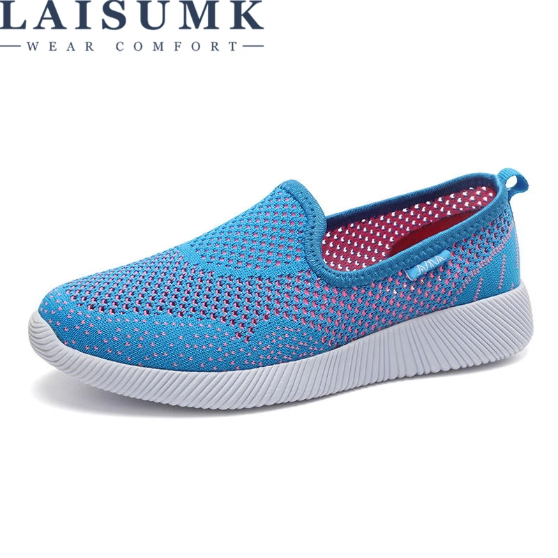 

2019 LAISUMK Spring/Summer Women Shoes Women Breathable Mesh Sneakers Shoes Ballet Flats Ladies Slip On Flats Loafers Shoes