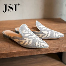 JSI/Новинка; стильные женские шлепанцы из натуральной кожи с острым носком; Летняя обувь на низком каблуке с закрытым носком; классические женские шлепанцы; JO177