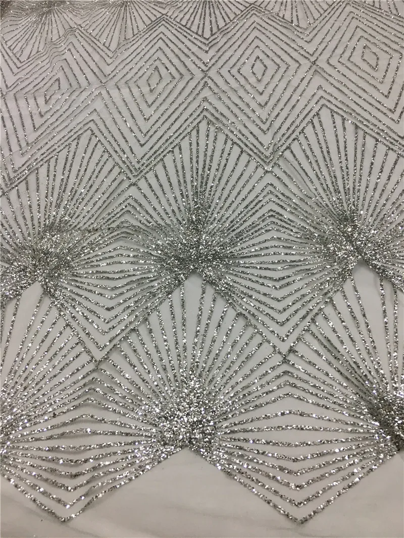 

5yards H-181037 stock Sexy silver pattern glued glitter tulle mesh lace fabric for sawing dress/haute couture