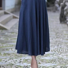 Женская летняя повседневная хлопковая длинная льняная юбка женская плиссированная юбка винтажная темно-синяя Расклешенная юбка S M L XL XXL 2522-1