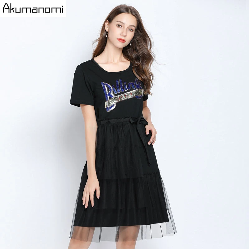 

Summer Dress Women 2019 Plus Size O-neck Short Sleeve Cotton Mash A-line Party Dress Free Shipping Vestidos Verano Robe Longue