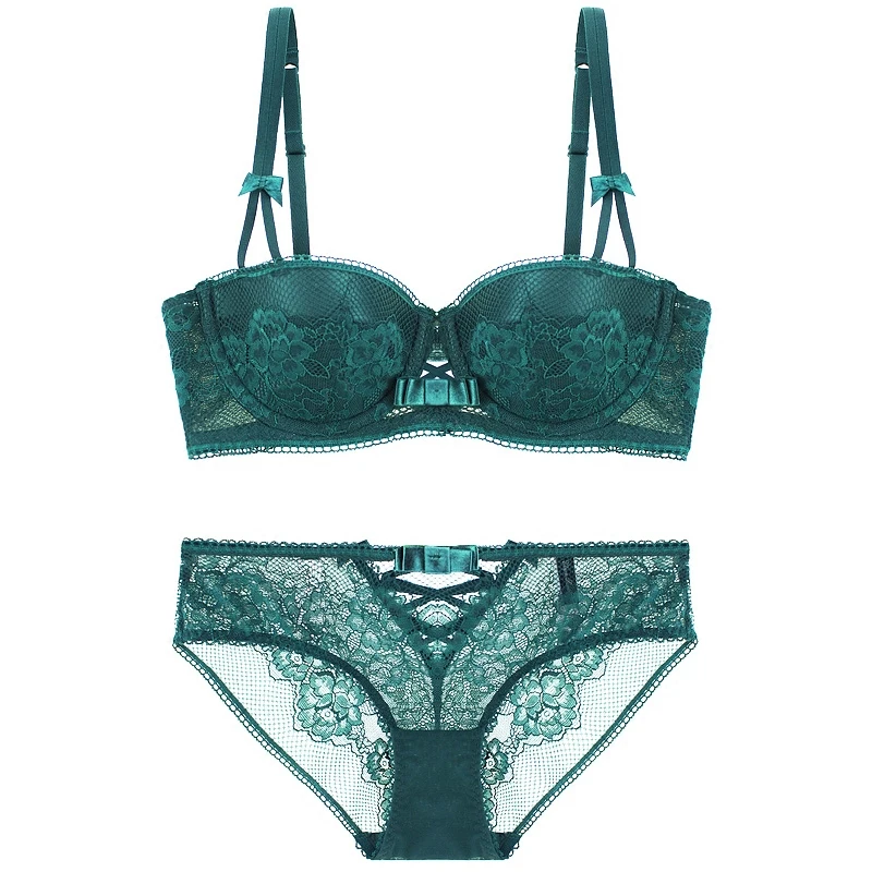 

Half cup ultra - thin lace sexy bras ladies bra sets women underwear female lingerie hollow out intimates push up bra and panty