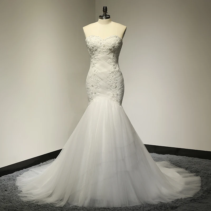 Beaded Sweetheart Pleated Real Sexy Mermaid Wedding Dress African Wedding Gowns Abito da sposa White Tulle Bridal Dress
