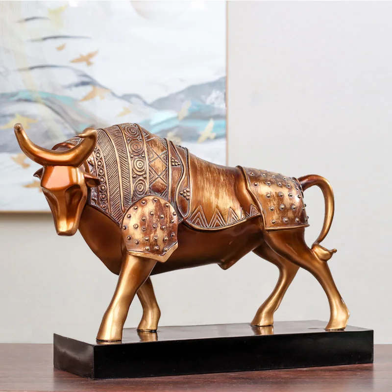 Креативная статуя коровьего быка из смолы, Винтажные Украшения для домашнего декора, украшения для комнаты, предметы из смолы, офисные фигурки животных для крупного рогатого скота