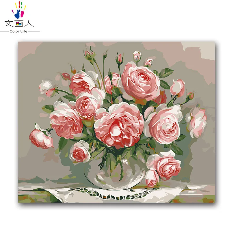 

plant flowers roses vase flower arranging oil painting package diy digital oil painting by number with kits adult kids