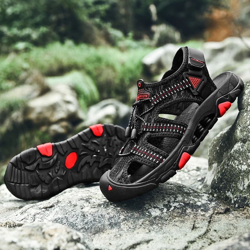 Summer outdoor leather sandals men's hand-stitched baotou straps sandals men's casual waterproof beach shoes crocse playa